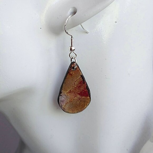 Handmade métal color mix polymer clay earrings. Boucles d'oreilles - Picture 5 of 6
